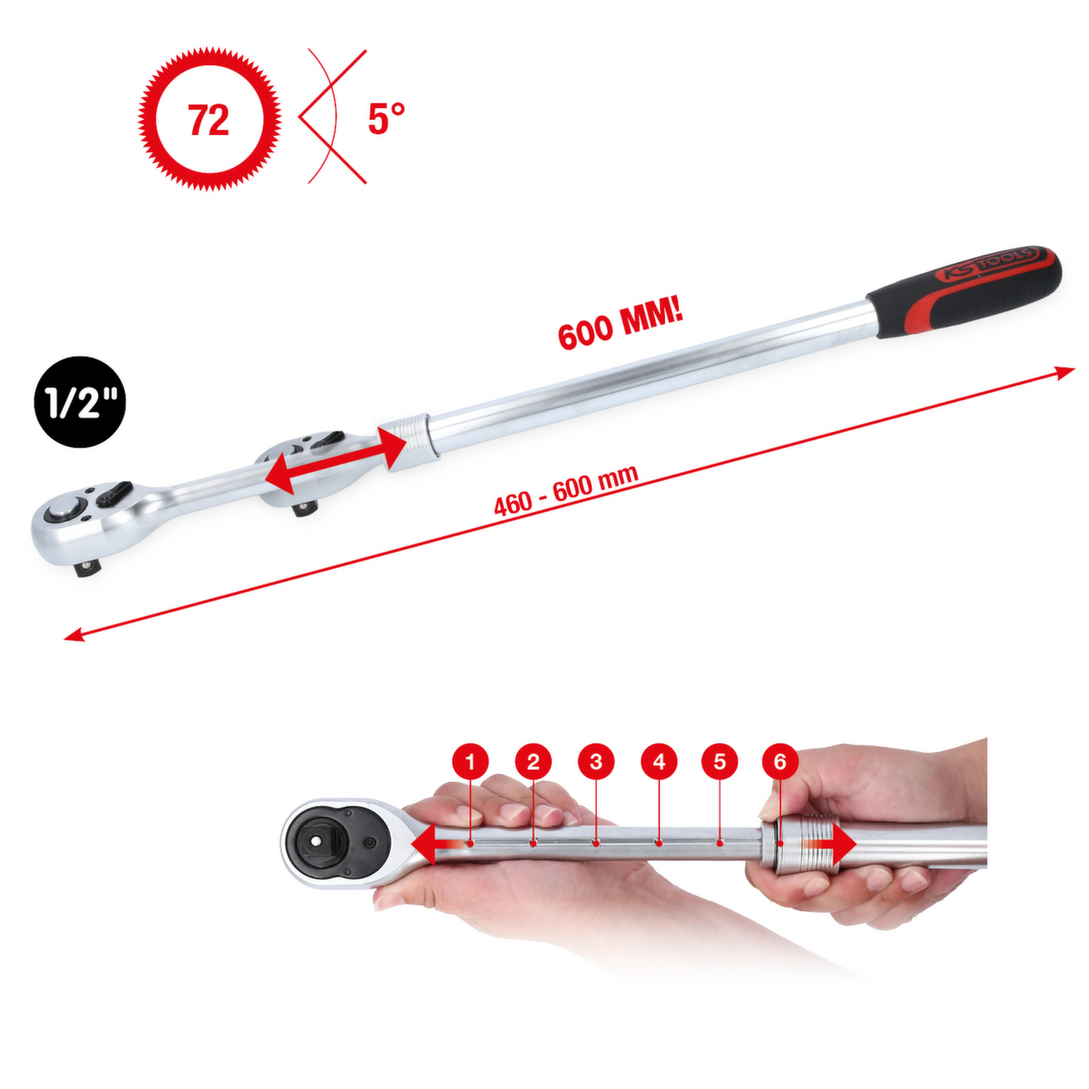 KS Tools 1/2“ Teleskop-Umschaltknarre