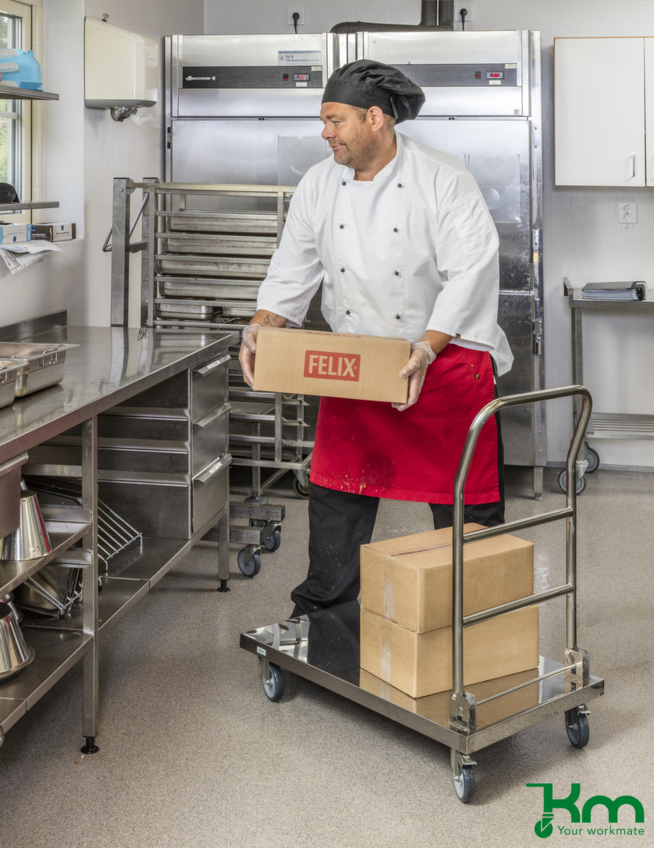 Kongamek Edelstahl-Schiebebügelwagen, Traglast 100 kg, Ladefläche 820 x 520 mm Milieu 1 ZOOM