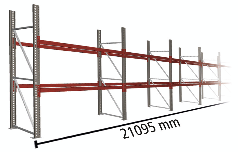 META Palettenregal MULTIPAL für 66 Paletten, 21095 mm breit, 2 Lagerebenen Standard 2 ZOOM