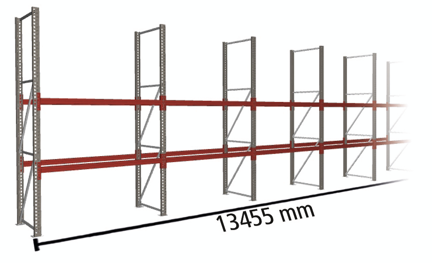 META Palettenregal MULTIPAL für 42 Paletten, 13455 mm breit, 3 Lagerebenen