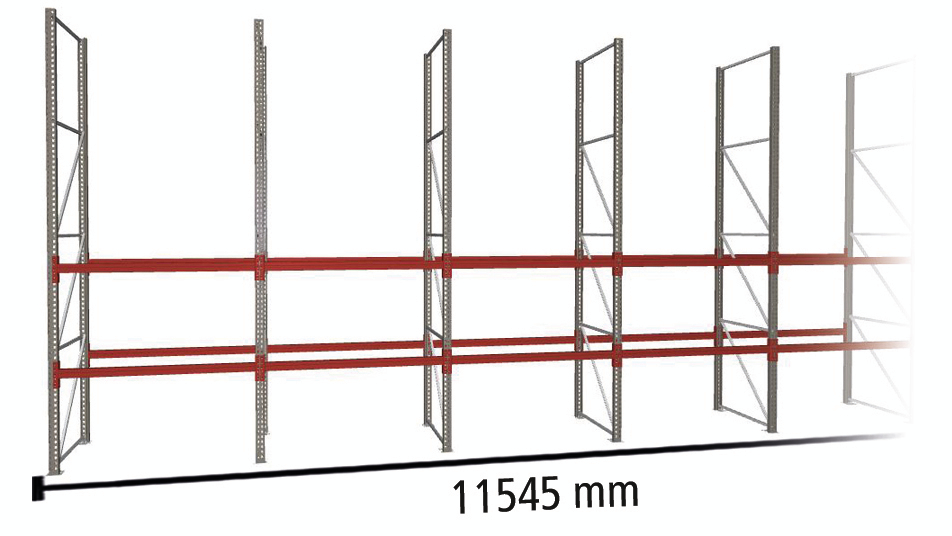 META Palettenregal MULTIPAL für 36 Paletten, 11545 mm breit, 3 Lagerebenen