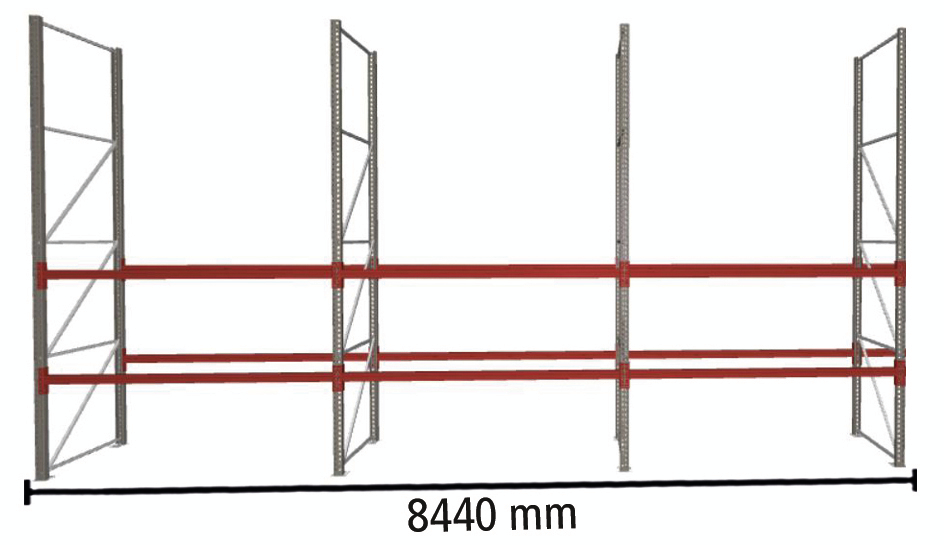 META Palettenregal MULTIPAL für 27 Paletten, 8440 mm breit, 3 Lagerebenen