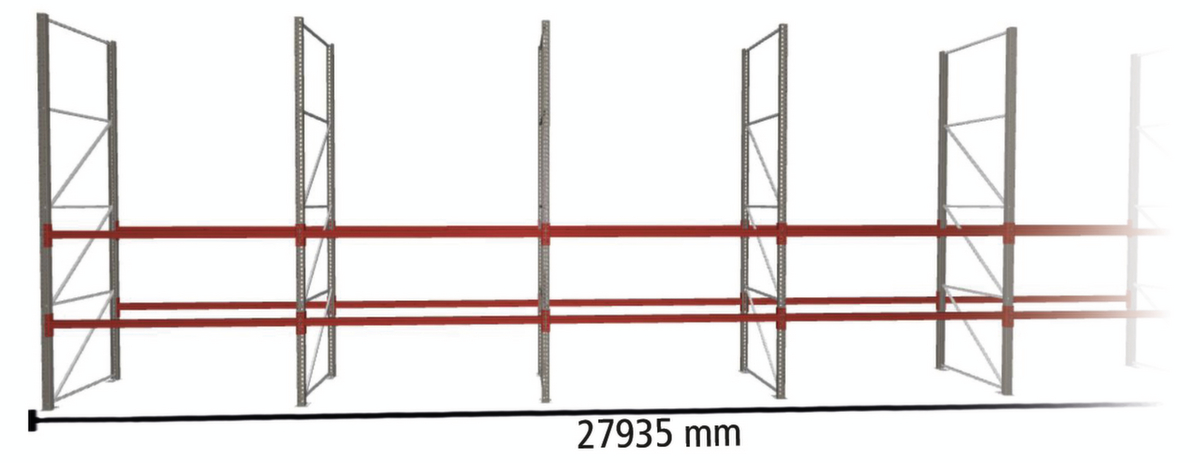 META Palettenregal MULTIPAL für 90 Paletten, 27935 mm breit, 3 Lagerebenen