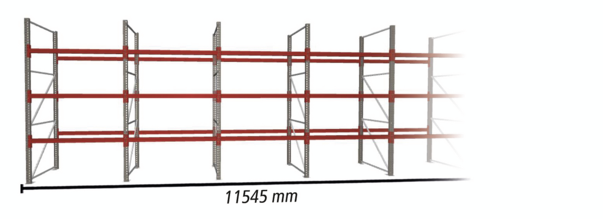 META Palettenregal MULTIPAL für 48 Paletten, 11545 mm breit, 4 Lagerebenen