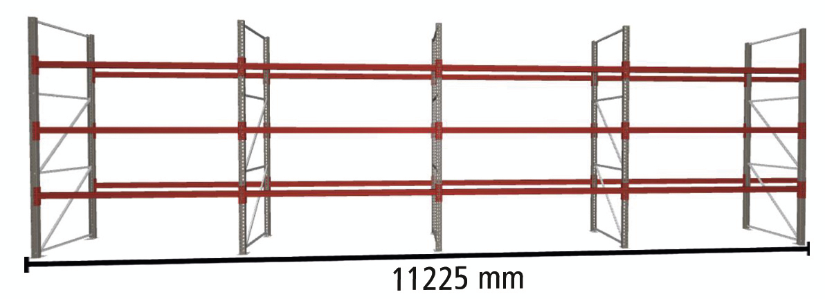 META Palettenregal MULTIPAL für 48 Paletten, 11225 mm breit, 4 Lagerebenen