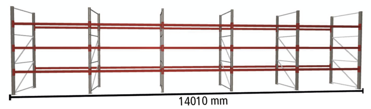 META Palettenregal MULTIPAL für 60 Paletten, 14010 mm breit, 4 Lagerebenen