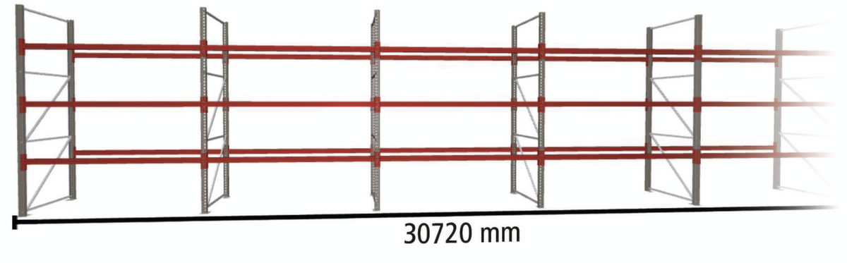 META Palettenregal MULTIPAL für 132 Paletten, 30720 mm breit, 4 Lagerebenen