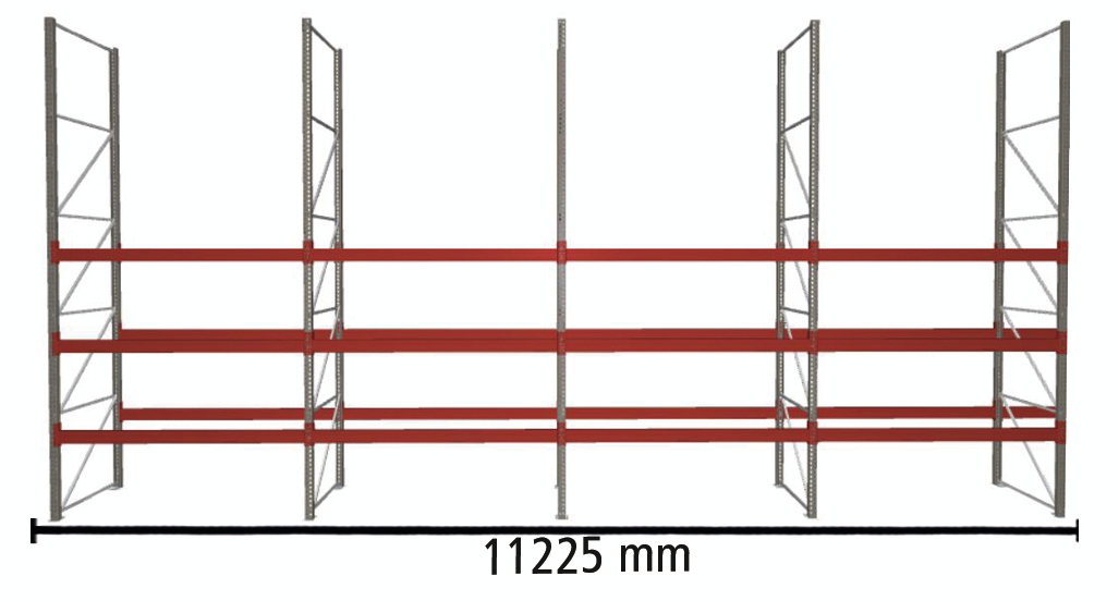 META Palettenregal MULTIPAL für 48 Paletten, 11225 mm breit, 4 Lagerebenen