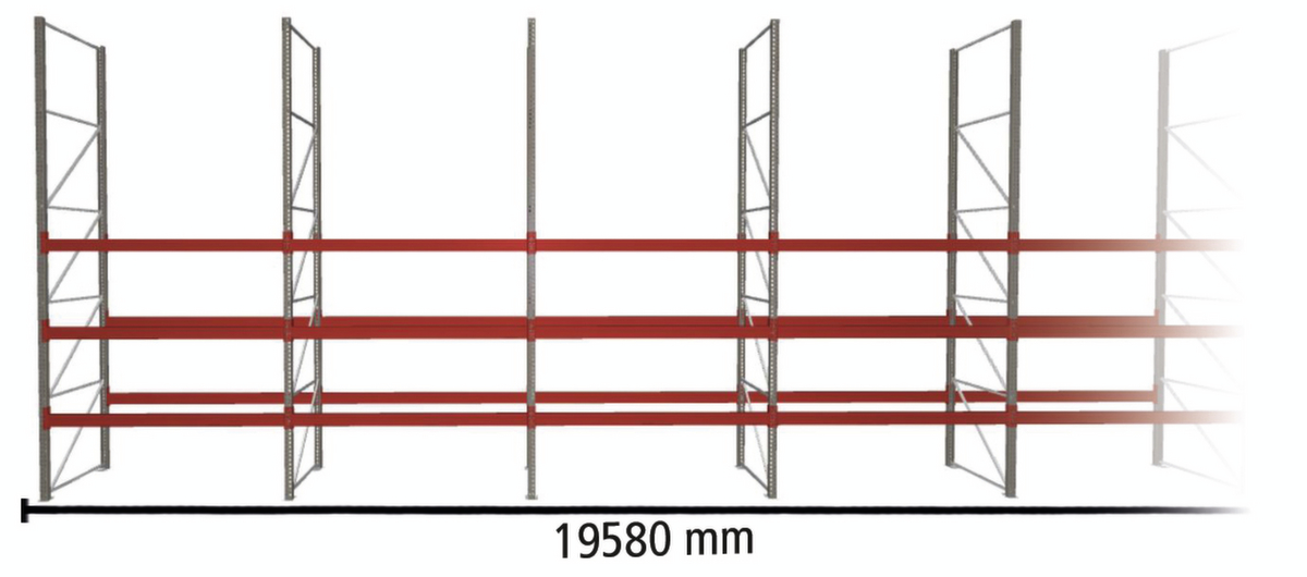 META Palettenregal MULTIPAL für 84 Paletten, 19580 mm breit, 4 Lagerebenen