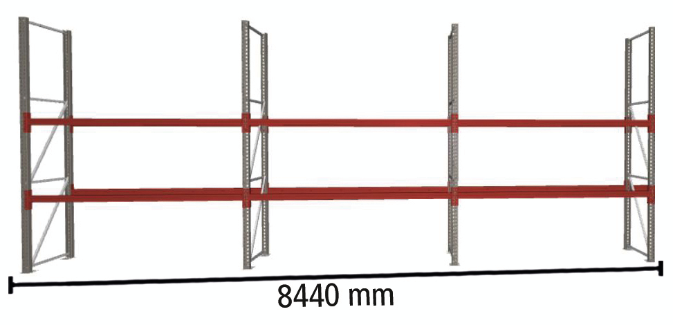 META Palettenregal MULTIPAL für 18 Paletten, 8440 mm breit, 3 Lagerebenen Standard 2 ZOOM