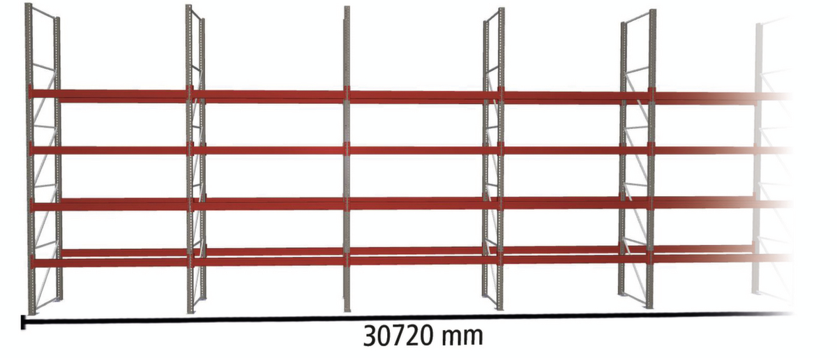 META Palettenregal MULTIPAL für 165 Paletten, 30720 mm breit, 5 Lagerebenen Standard 2 ZOOM