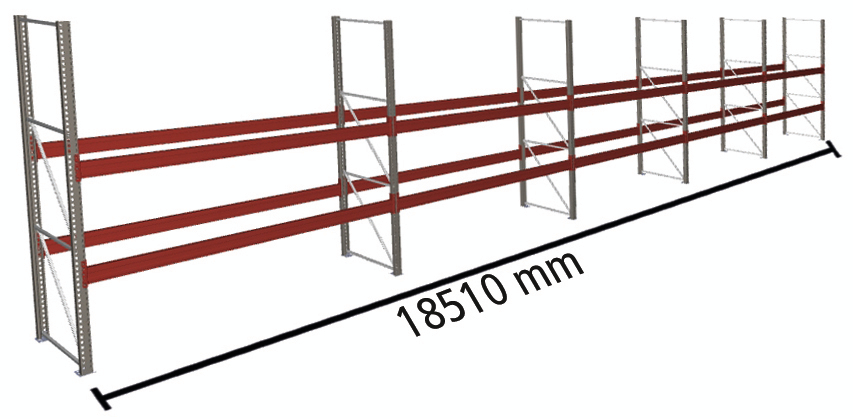 META Palettenregal MULTIPAL für 60 Paletten, 18510 mm breit, 3 Lagerebenen Standard 2 ZOOM