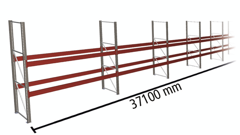 META Palettenregal MULTIPAL für 120 Paletten, 37100 mm breit, 3 Lagerebenen Standard 2 ZOOM