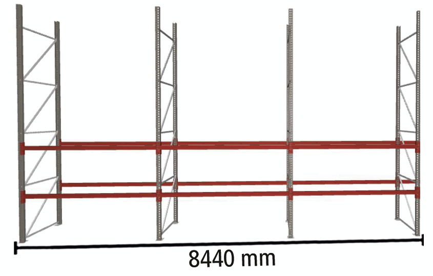 META Palettenregal MULTIPAL für 18 Paletten, 8440 mm breit, 3 Lagerebenen Standard 2 ZOOM