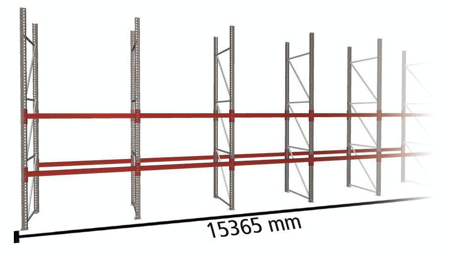 META Palettenregal MULTIPAL für 72 Paletten, 15365 mm breit, 3 Lagerebenen Standard 2 ZOOM