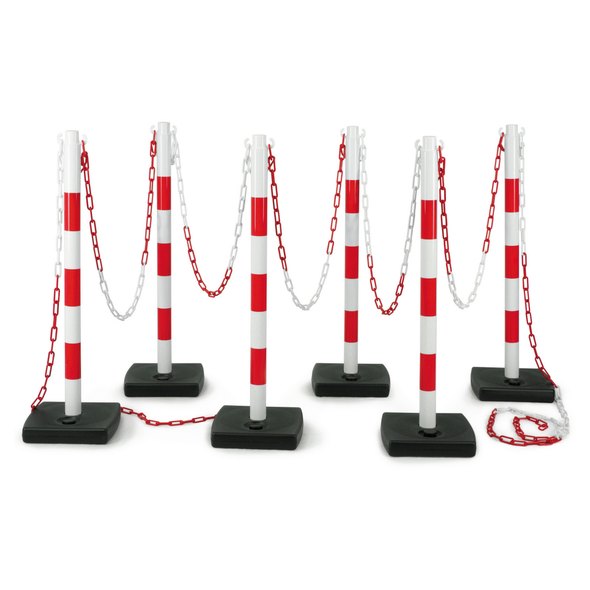 Absperrpfosten PVC mit Kette 6 PVC Pfosten + 12 m Kette rot/weiß Standard 1 ZOOM
