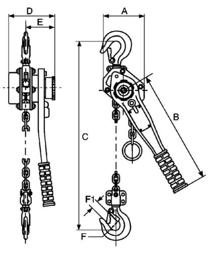 Palan à levier avec charge de traction max. 6000 kg  L