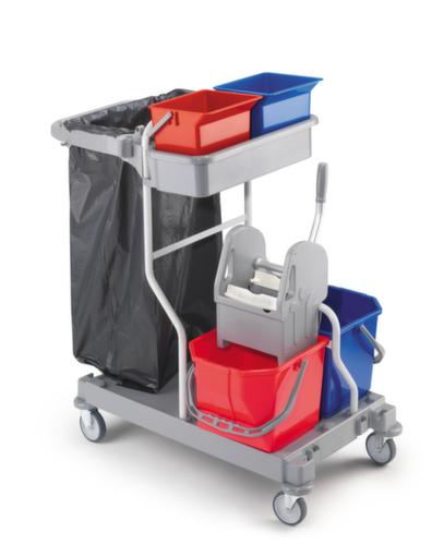 Chariot de lavage humide avec presse à balais et porte-sacs à ordures, 2x15 l/2x6 l seau en ROUGE/BLEU  L