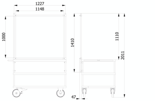 fetra Paroi de protection hygiénique pour servante d'atelier, hauteur x largeur 1410 x 1260 mm  L