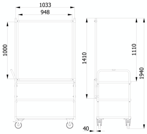 fetra Paroi de protection hygiénique pour servante d'atelier, hauteur x largeur 1410 x 1066 mm  L