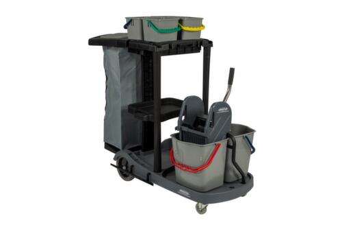 Chariot de nettoyage avec sac de 120 litres et presse à balais, 4x4 l/2x17 l seau en rouge/bleu/vert/jaune  L