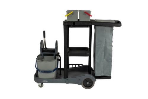 Chariot de nettoyage avec sac de 120 litres et presse à balais, 4x4 l/2x17 l seau en rouge/bleu/vert/jaune  L