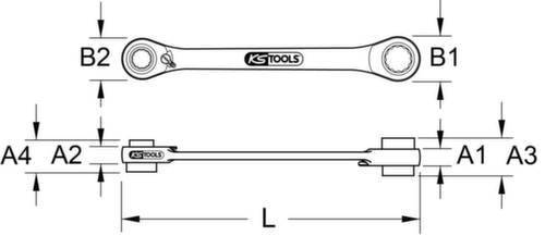 KS Tools Clé à cliquet double réversible GEARplus 4 en 1  L