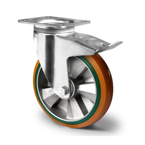Cascoo Roulette pivotante avec frein total, force 500 kg, polyuréthane bandage L