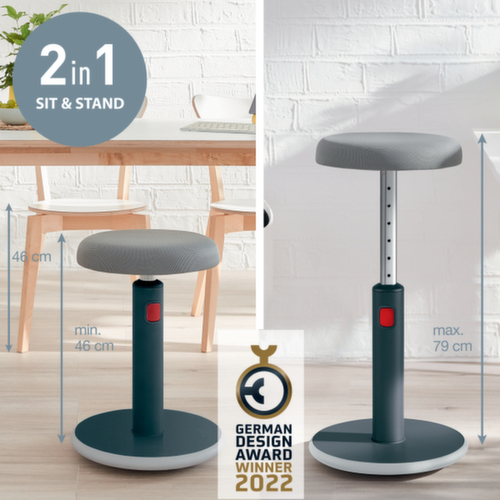 Leitz tabouret assis-debout Ergo Cosy Aktiv, assise gris, partie inférieure du pied antidérapante  L