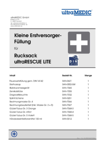 ultraMEDIC Sac à dos de sauvetage ultraRESCUE LITE FR, calage selon DIN 14142  L