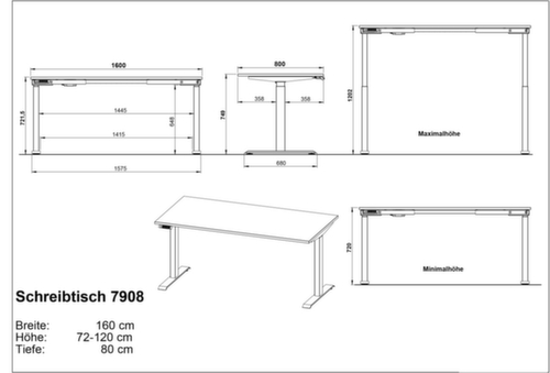 Bureau à hauteur réglable électriquement GW-MAILAND 7908  L