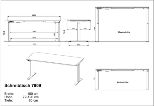 Bureau à hauteur réglable électriquement GW-MAILAND 7909  L