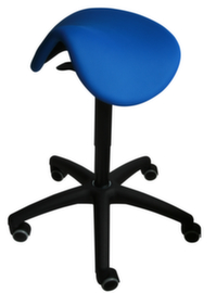 Tabouret selle de cheval, assise bleu, roulettes