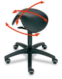 Tabouret selle de cheval, assise noir, roulettes