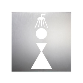 Plaque de porte avec pictogramme en acier inoxydable, « douche femmes »
