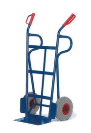 Rollcart diable de manutention avec paroi arrière courbée et lisses support, force 250 kg, TPE bandage