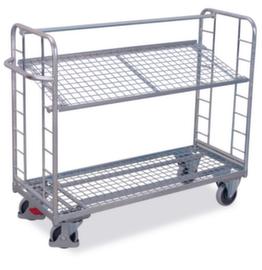 VARIOfit Chariot à étagères avec tablettes grillagées inclinables, force 250 kg, 2 plateaux