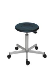 Tabouret pivotant en acier inoxydable, assise noir, roulettes