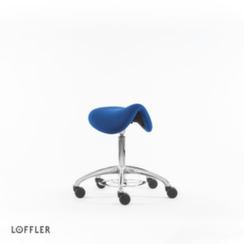 Löffler Tabouret selle de cheval Sedlo avec déclencheur à pied, assise bleu, roulettes