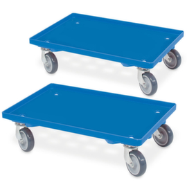 Chariot à caisses avec zone de chargement en plastique, force 250 kg, bleu