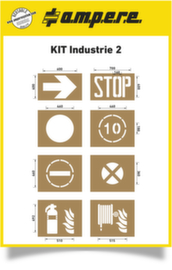 a.m.p.e.r.e. kit de pochoirs Industrie 2 pour le marquage au sol, fl&egrave;che, stop, cercle, vitesse maximale autoris&eacute;e, sens interdit, d&eacute;fense de s'arr&ecirc;ter, extincteur, bouche d'incendie murale