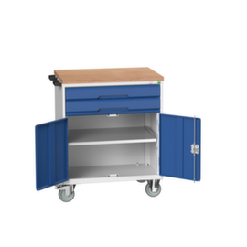 bott Chariot à outils verso, 2 tiroirs, 1 armoire, RAL7035 gris clair/RAL5010 bleu gentiane