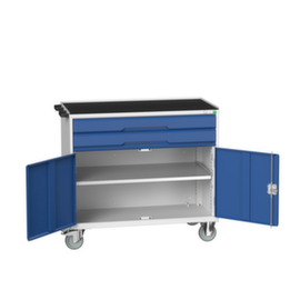 bott Chariot à outils verso, 2 tiroirs, 1 armoire, RAL7035 gris clair/RAL5010 bleu gentiane