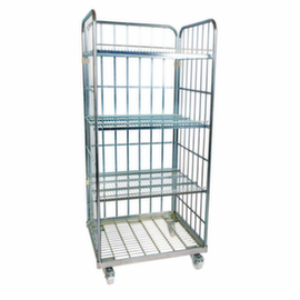 Bac sur roulettes rolltainer® avec 3 parois et 3 tablettes, force 500 kg, longueur x largeur 800 x 710 mm