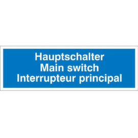 Étiquettes de signalisation SafetyMarking®, « Interrupteur principal trilingue (allemand/anglais/français) »