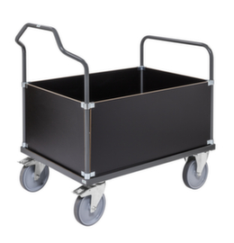 Kongamek Chariot conteneur avec parois en bois, force 500 kg, plateau longueur x largeur 1000 x 700 mm