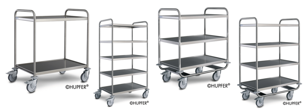 Hupfer Chariot à plateaux en acier inoxydable avec tapis antibruit