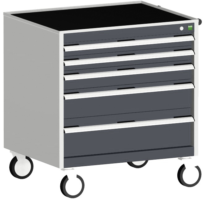 bott Armoire à tiroirs mobile cubio, 5 tiroir(s), RAL7035 gris clair/RAL7016 gris anthracite