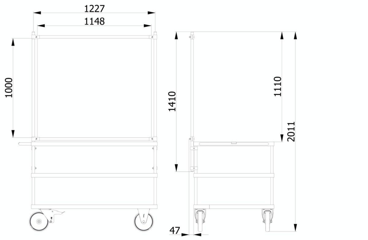 fetra Paroi de protection hygiénique pour servante d'atelier, hauteur x largeur 1410 x 1260 mm  ZOOM