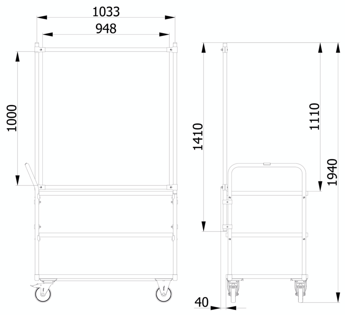 fetra Paroi de protection hygiénique pour servante d'atelier, hauteur x largeur 1410 x 1066 mm  ZOOM